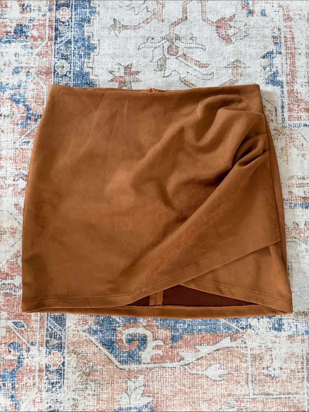 Women’s Faux Suede Brown Wrap Mini Skirt